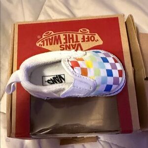 Vans Kids' White and Rainbow Checkered Slip-On Sneakers
